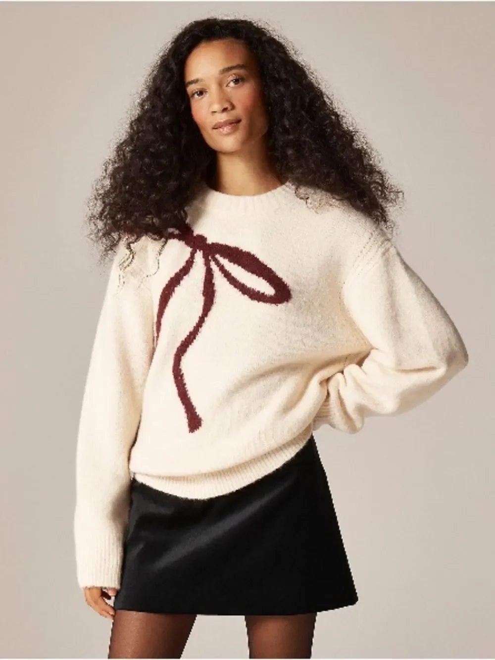 J. Crew Relaxed Crewneck Pullover Bow Print Oversized Wool Alpaca L XL NWT